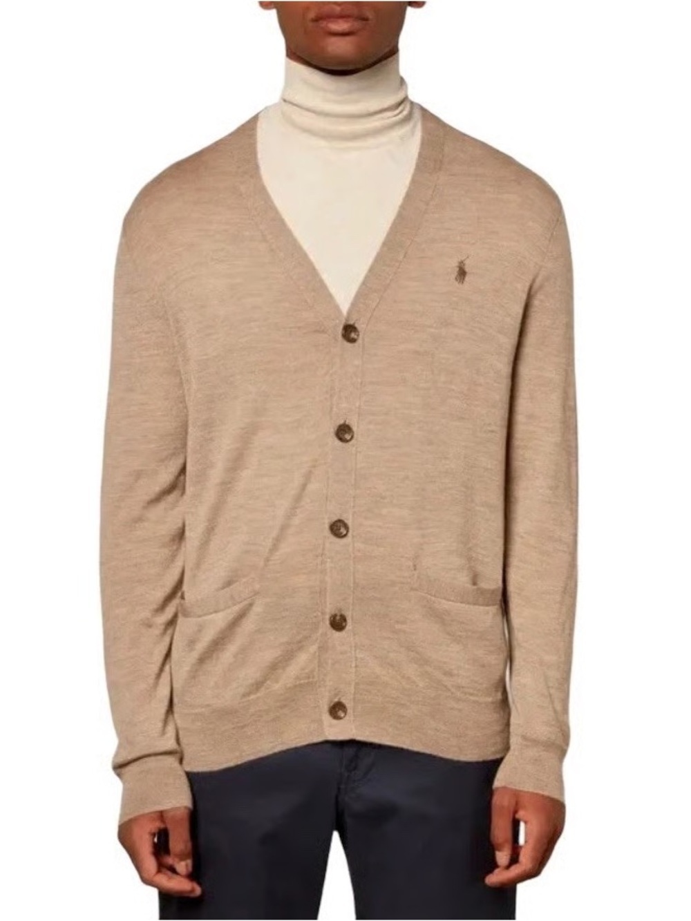 Polo Ralph Lauren merino wool cardigan size XL beige brown button front